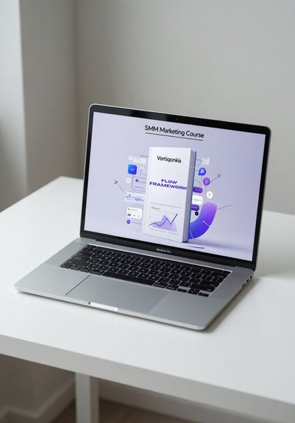 Laptop on a white desk with a screen displaying a course interface.