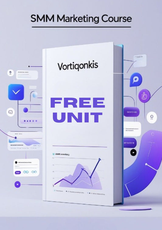Vortiqonkis SMM Marketing Course free unit with digital interface elements on a light gray background