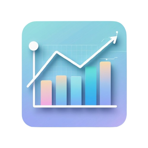 Icon of a bar chart with an upward arrow on a gradient blue and purple background