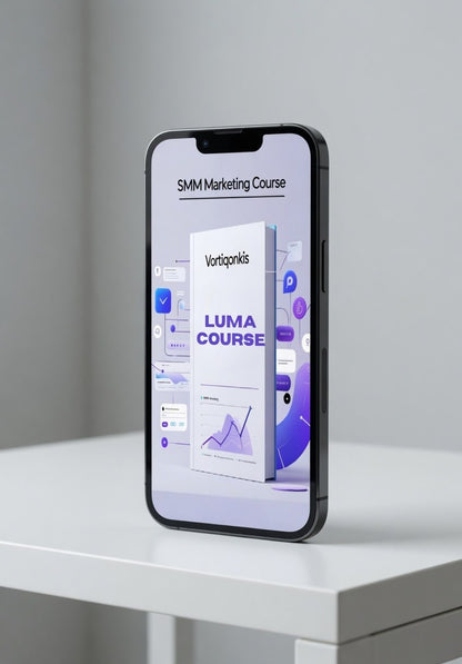 Phone displaying a course on a white surface with a gray background