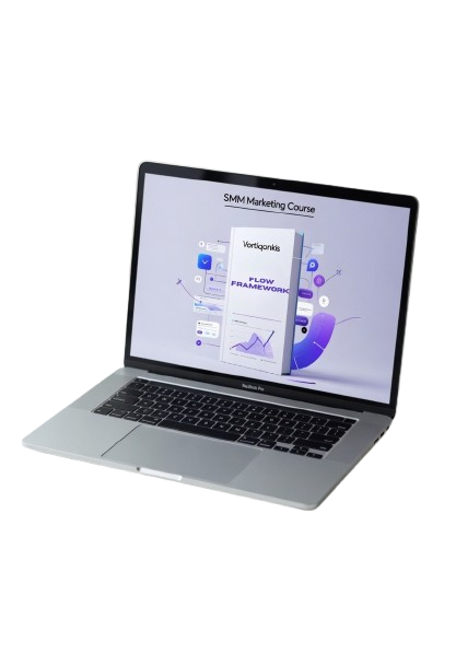 Laptop displaying a marketing course on a white background