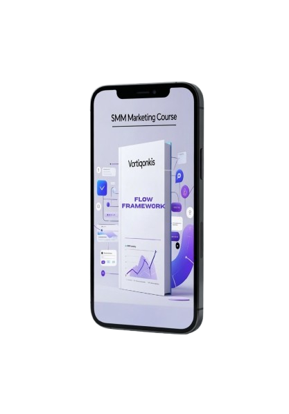 Phone displaying Vertipak's SMM Marketing Course on a white background