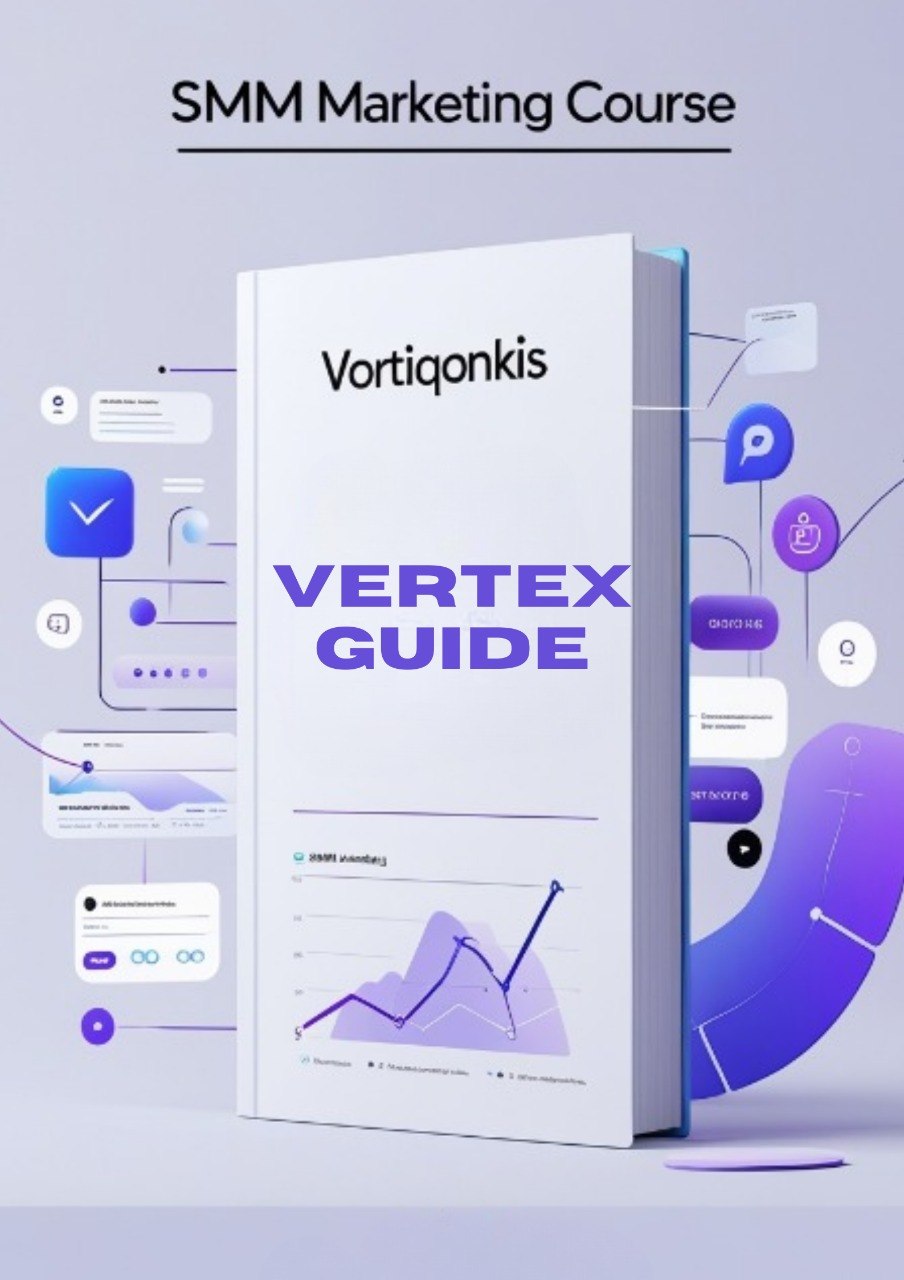 Vortiqonkis SMM Marketing Course Vertex Guide with digital icons on a light gray background