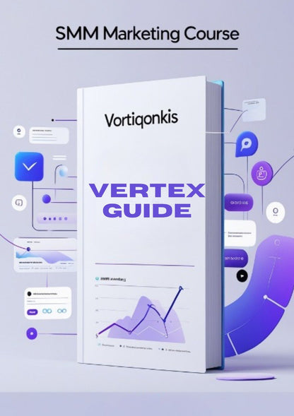 Vortiqonkis SMM Marketing Course Vertex Guide with digital icons on a light gray background