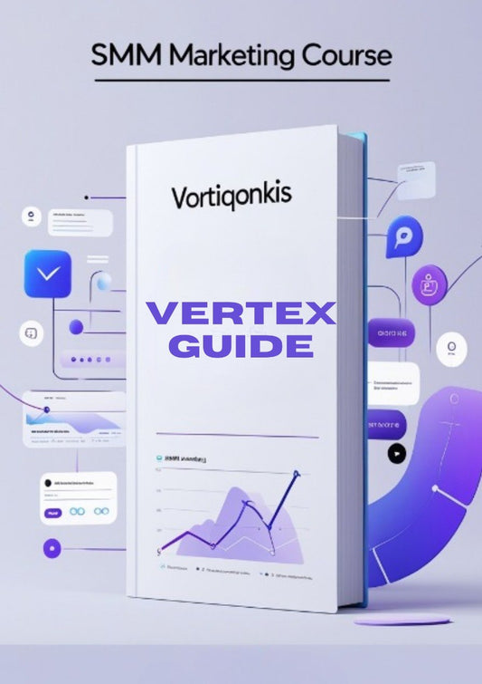 Vortiqonkis SMM Marketing Course Vertex Guide with digital icons on a light gray background