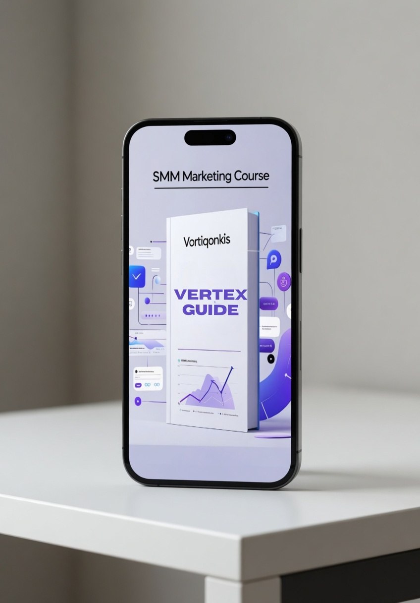 Phone displaying SMM course 'Vertex Guide'
