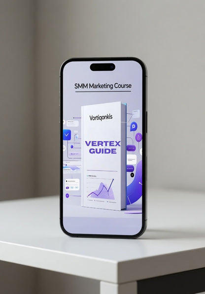 Phone displaying SMM course 'Vertex Guide'